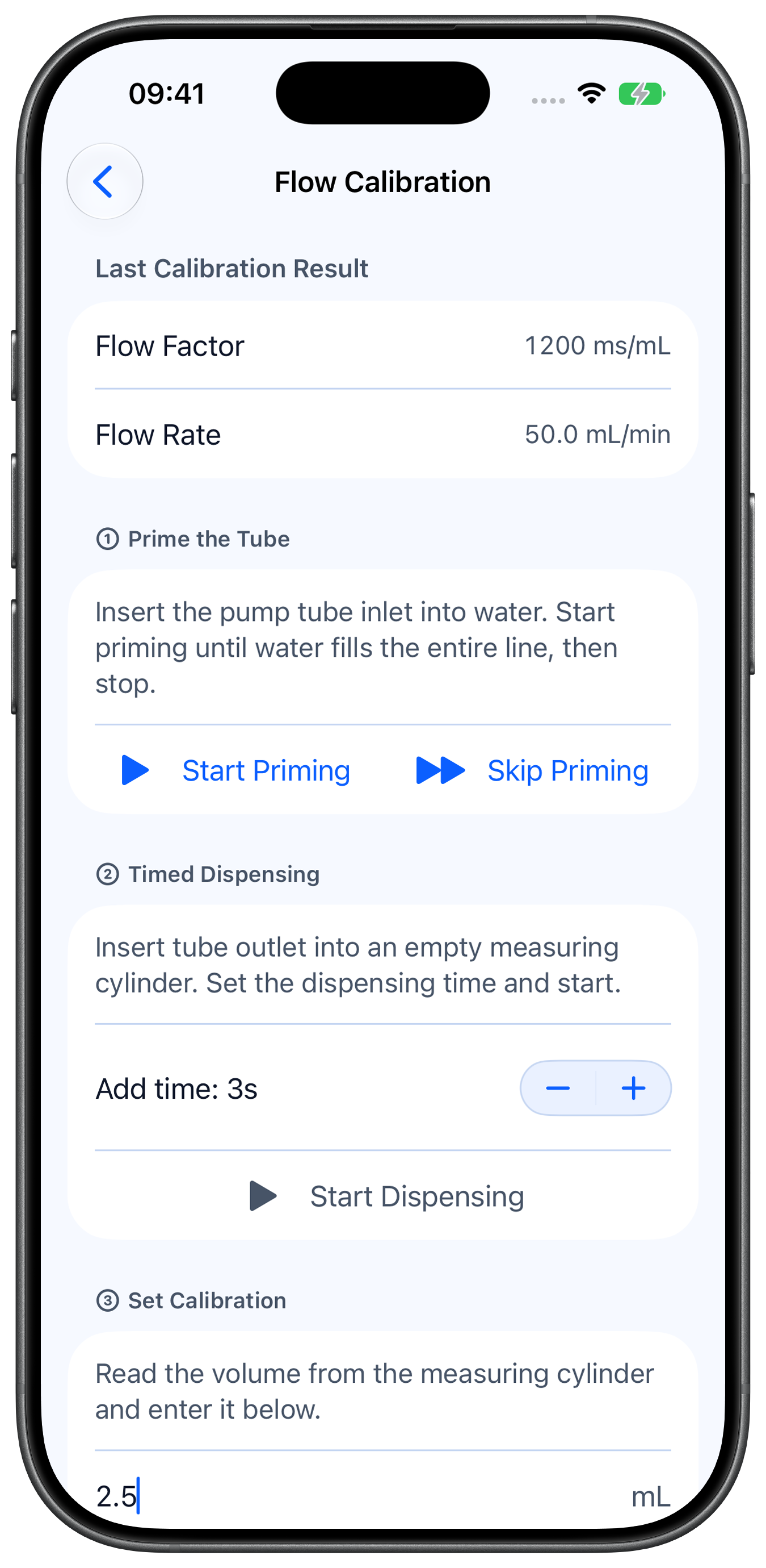 The guided flow calibration workflow in Rheon