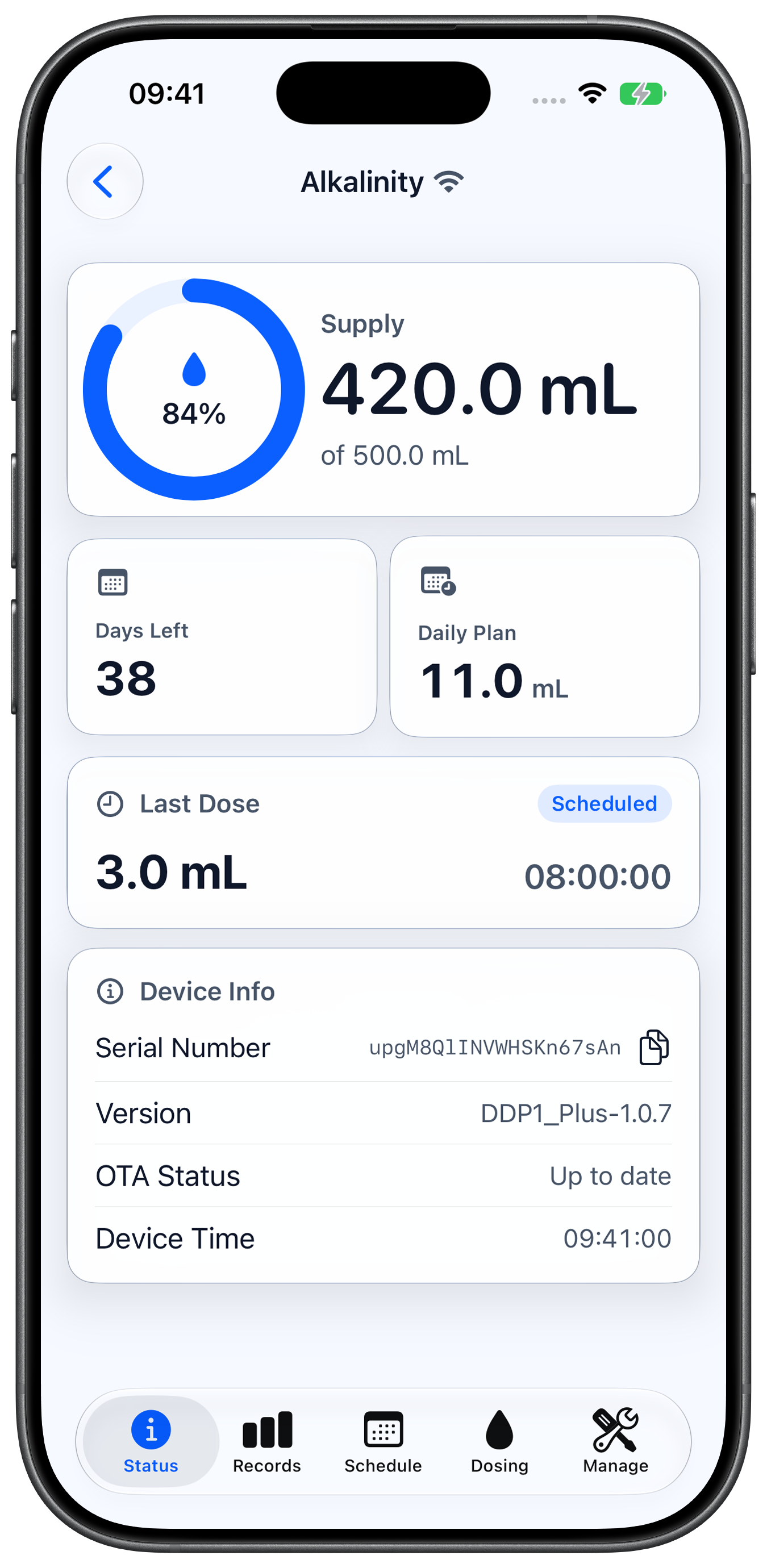 Alkalinity pump supply and status dashboard in Rheon